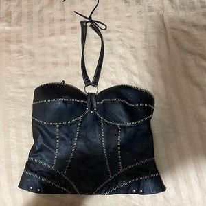 Harley Davidson black leather halter top